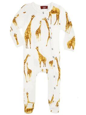 NWT Milkbarn Bamboo Snap Footed Pajamas Romper - Orange Giraffe
